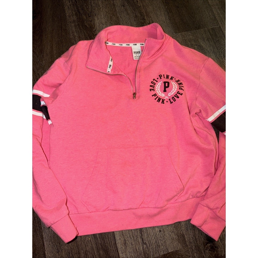 PINK Victoria's Secret Sweatshirt Womens Medium Pink 1/4 Zip Pullover